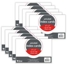 C-Line® Index Cards, 4" x 6", White, Unruled, 50 Per Pack, 10 Packs