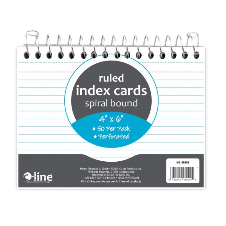 C-Line® Spiral Bound Index Card Notebook, 4" x 6", Ruled