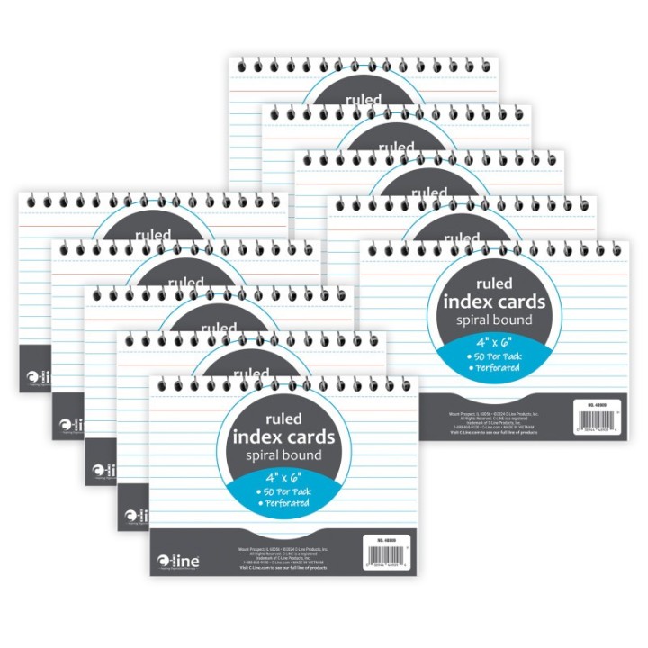 C-Line® Spiral Bound Index Card Notebook, 4" x 6", Ruled, Pack of 10