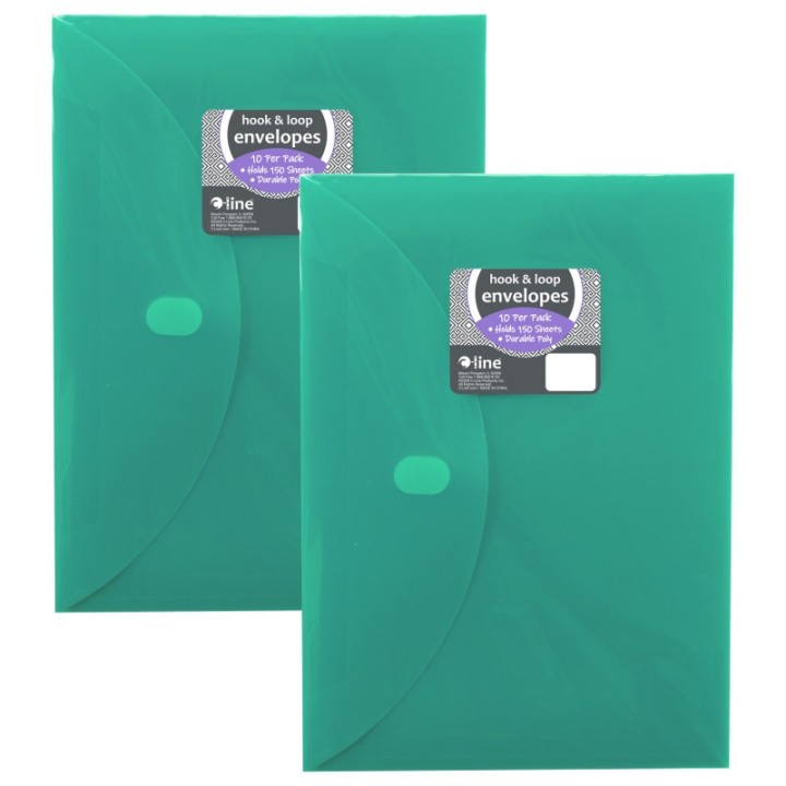C-Line® XL Reusable Envelopes, Hook and Loop Closure, 8 1/2 x 11, Assorted Colors, 10 Per Pack, 2 Packs