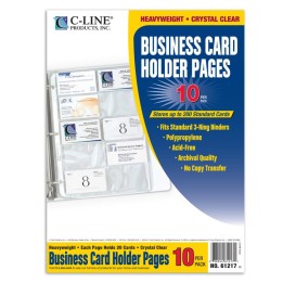 C-Line® Business Card Holder, Poly without Tabs, Holds 20 Cards/Page, 11-1/4 x 8-1/8, Pack of 10