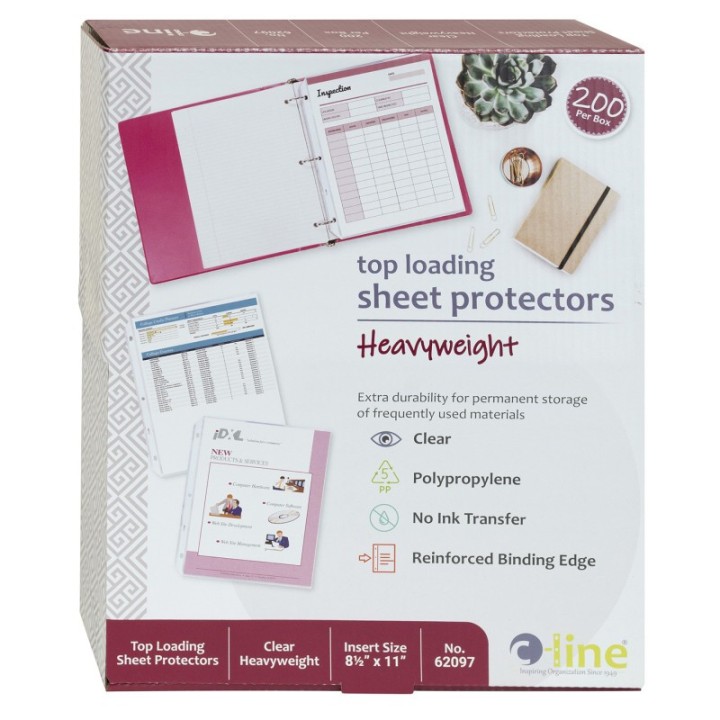 C-Line® Heavyweight Poly Sheet Protectors, Clear, Top Loading, 11" x 8-1/2", Box of 200