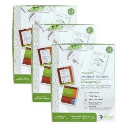 C-Line® Recycled Poly Project Folders, Clear, Reduced Glare, 11" x 8-1/2", 25 Per Box, 3 Boxes