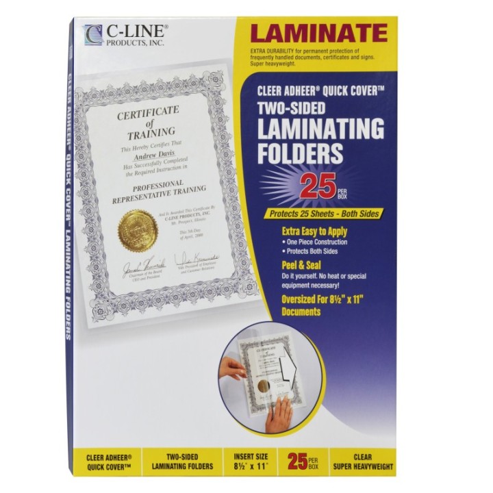 C-Line® Super Heavyweight Cleer Adheer Quick Cover Laminating Pockets, Box of 25