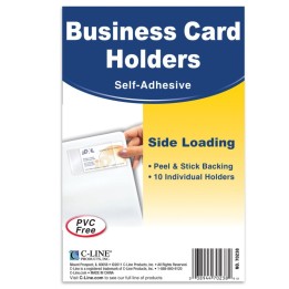 C-Line® Self-Adhesive Business Card Holder, Side Load, 2" x 3-1/2", Pack of 10