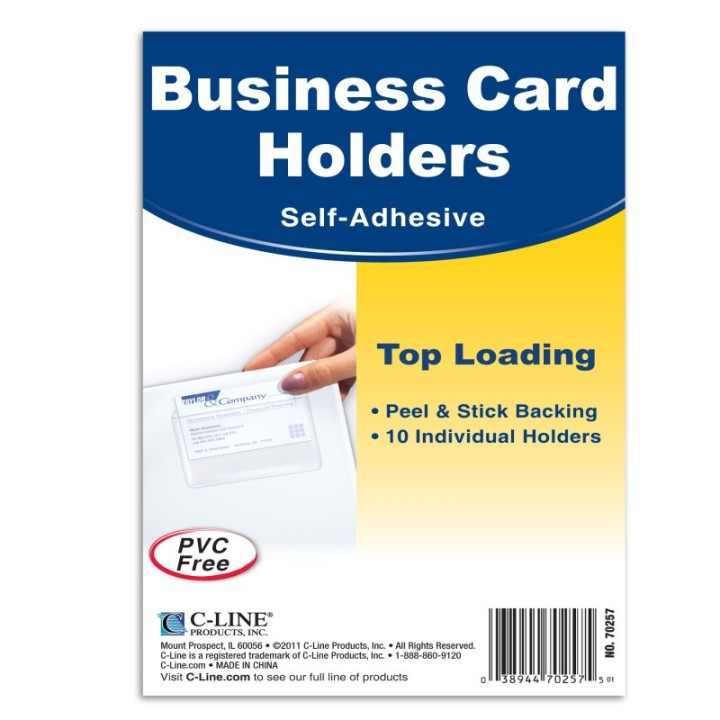 C-Line® Self-Adhesive Business Card Holder, Top Load, 2 x 3-1/2, Pack of 10
