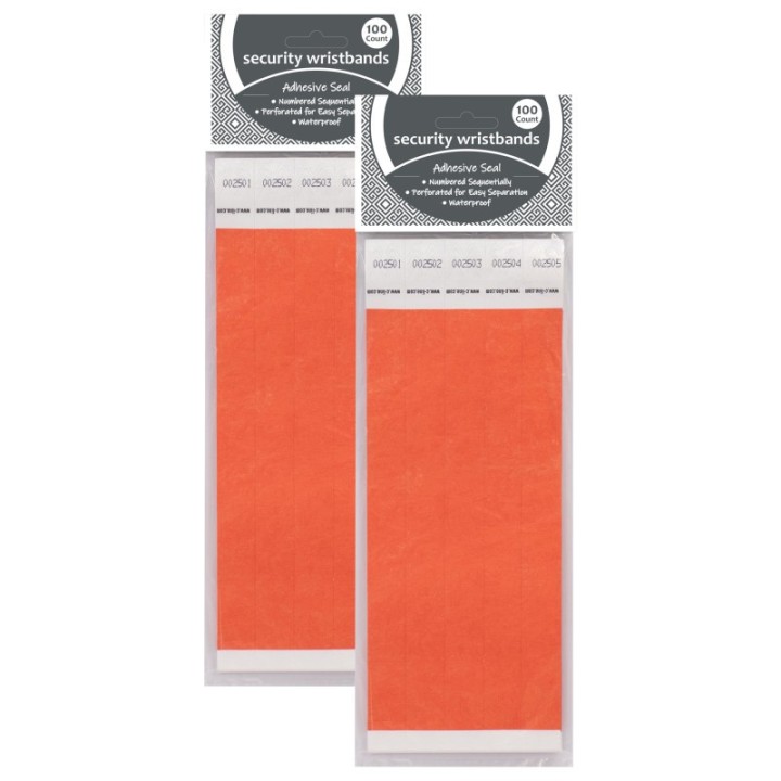 C-Line® DuPont™ Tyvek® Security Wristbands, Orange, 100 Per Pack, 2 Packs
