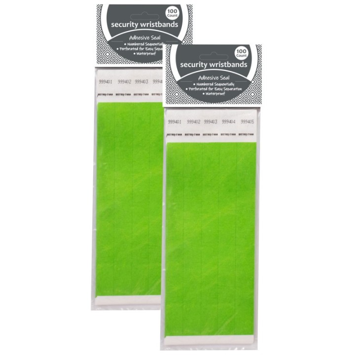 C-Line® DuPont™ Tyvek® Security Wristbands, Green, 100 Per Pack, 2 Packs