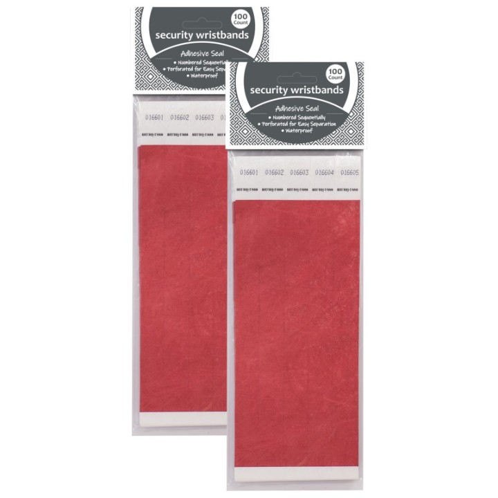 C-Line® DuPont™ Tyvek® Security Wristbands, Red, 100 Per Pack, 2 Packs