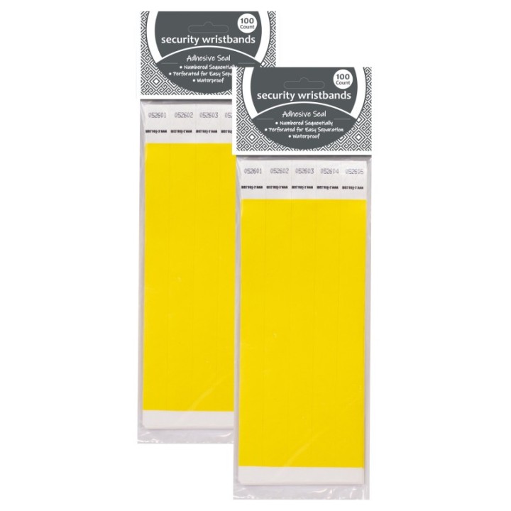 C-Line® DuPont™ Tyvek® Security Wristbands, Yellow, 100 Per Pack, 2 Packs