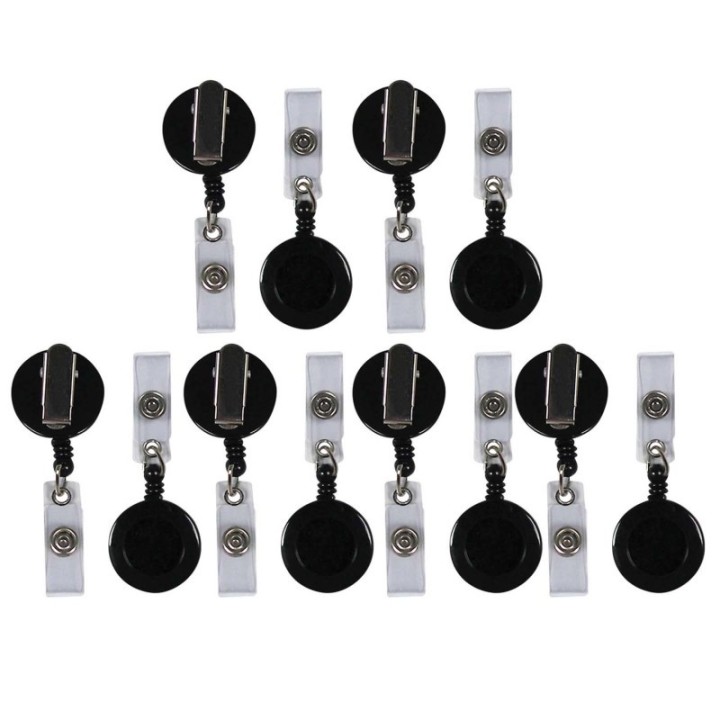 C-Line® Retracting ID Card Reels, Black, Swiveling Spring Clip with Snap-on ID Strap, Pack of 12