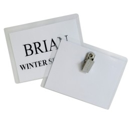 C-Line® Clip Style Name Badge Holder Kit, Sealed Holders with Inserts, 3-1/2" x 2-1/4", Box of 50