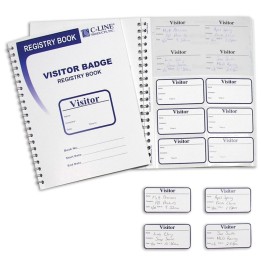 C-Line® Visitor Badges with Registry Log, 3-5/8" x 1-7/8" Badge Size, 150 Badges & Log Book