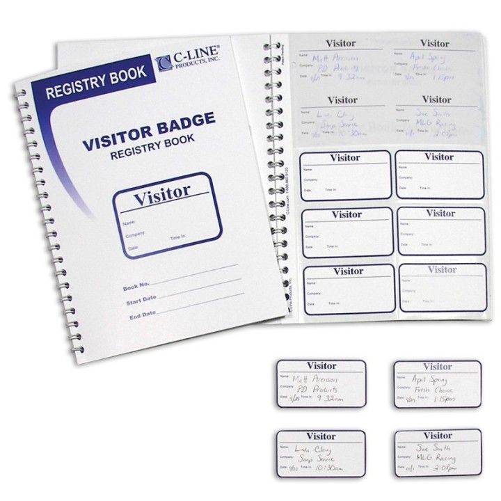 C-Line® Visitor Badges with Registry Log, 3-5/8" x 1-7/8" Badge Size, 150 Badges & Log Book