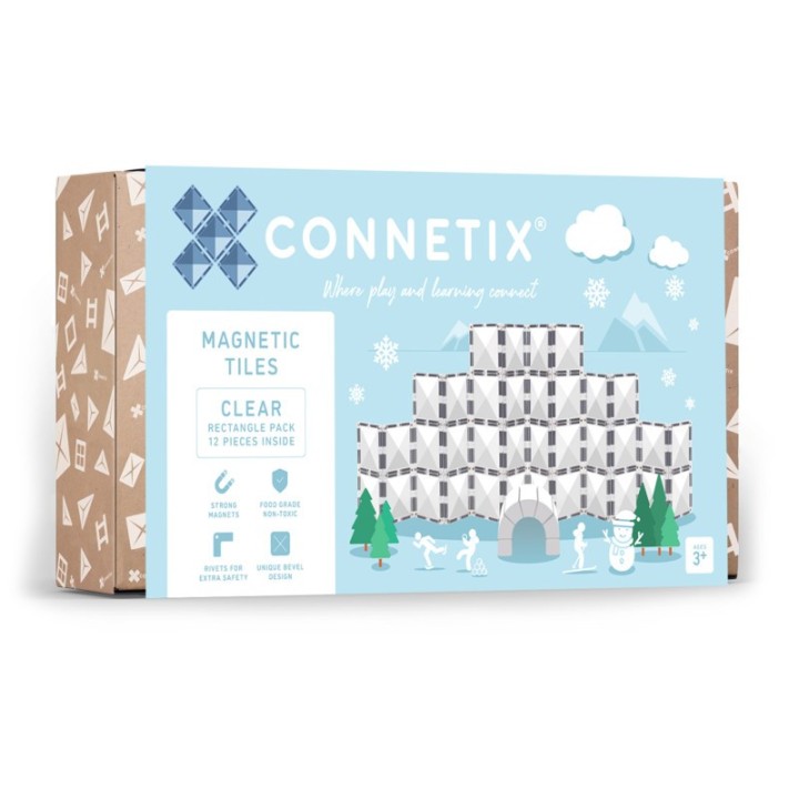 Connetix Magnetic Tiles Clear Rectangle Pack, 12 Pieces