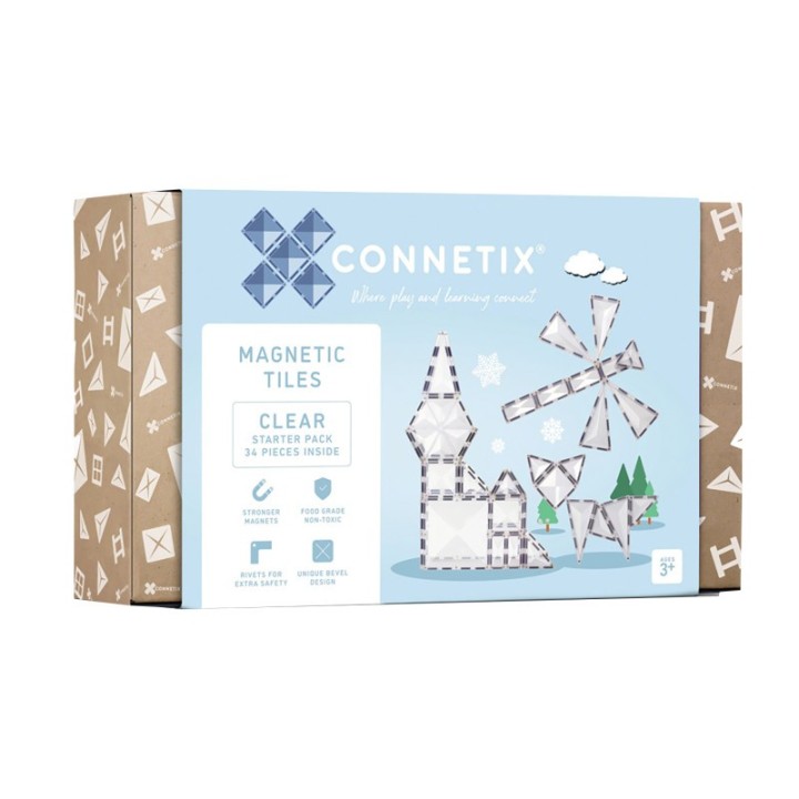 Connetix Magnetic Tiles Clear Starter Pack, 34 Pieces
