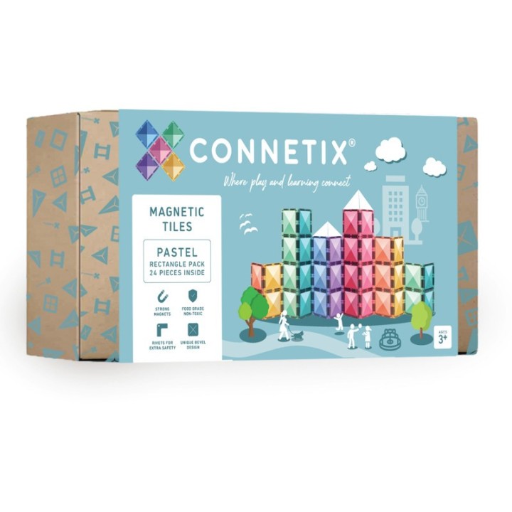 Connetix Magnetic Tiles Pastel Rectangle Pack, 24 Pieces