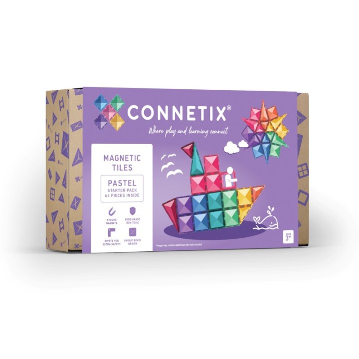 Connetix Magnetic Tiles Pastel Starter Pack, 64 Pieces