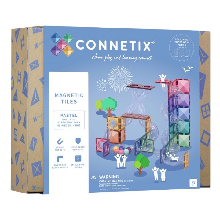 Connetix Magnetic Tiles Pastel Ball Run Expansion Pack, 80 Pieces