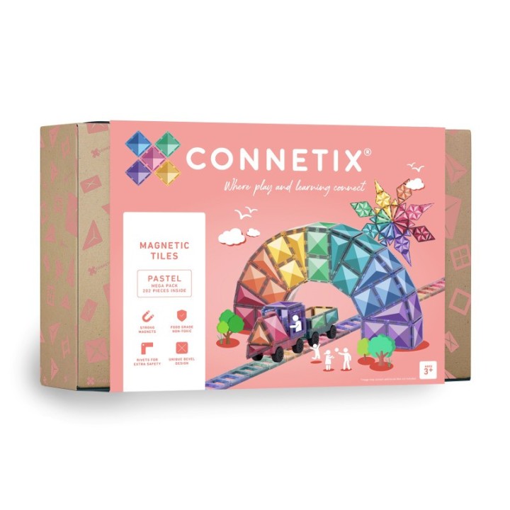 Connetix Magnetic Tiles Pastel Mega Pack, 202 Pieces