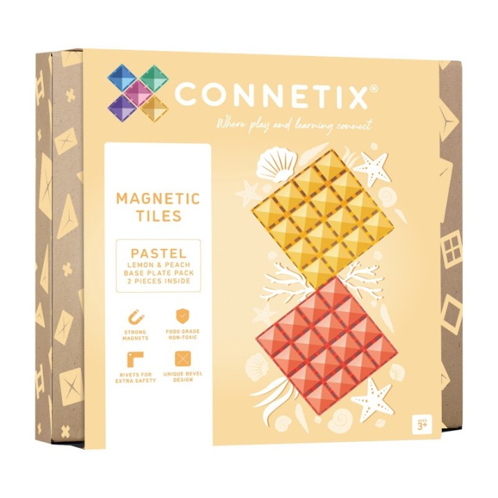 Connetix Magnetic Tiles Pastel Lemon & Peach Base Plate, 2 Pieces