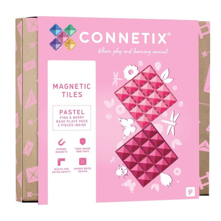 Connetix Magnetic Tiles Pastel Pink & Berry Base Plate, 2 Pieces