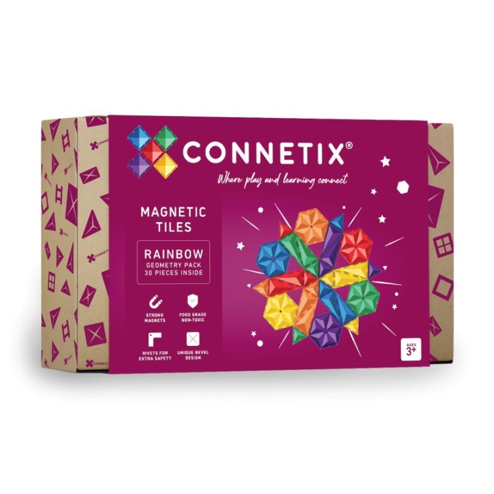 Connetix Magnetic Tiles Rainbow Geometry Pack, 30 Pieces