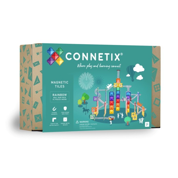 Connetix Magnetic Tiles Rainbow Ball Run Pack, 92 Pieces
