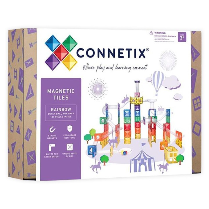 Connetix Magnetic Tiles Super Ball Run Pack, 134 Pieces