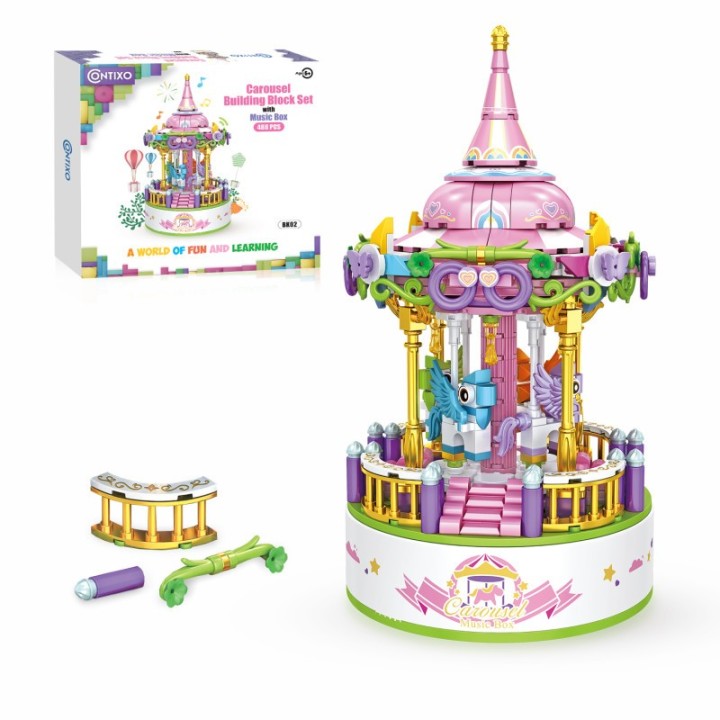 Contixo BK02 Carousel Building Block Set with Music Box, 488 Pieces