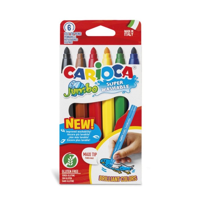 CARIOCA Jumbo Maxi Tip Washable Felt Tip Pens - 6 Pieces