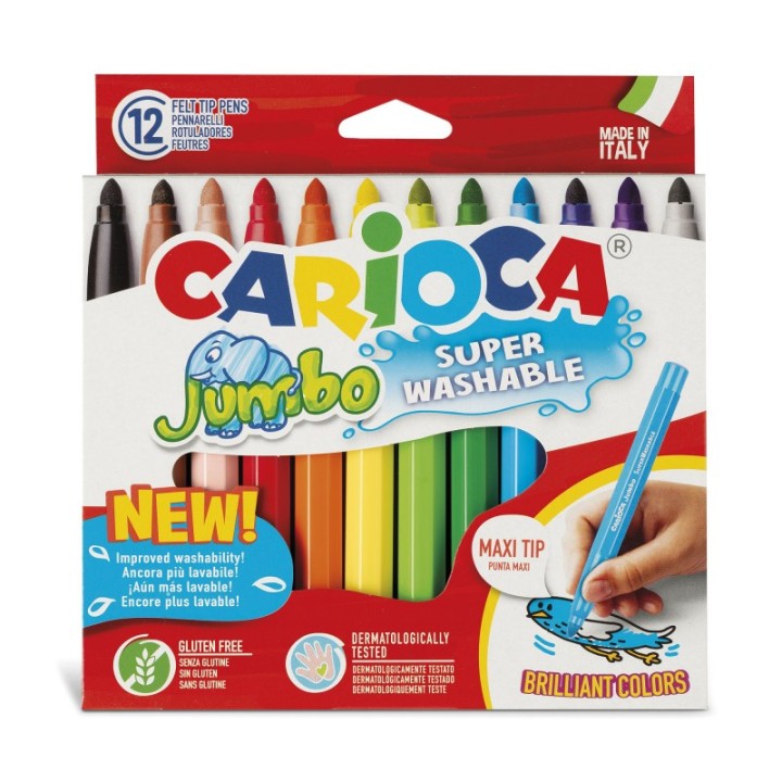 CARIOCA Jumbo Maxi Tip Washable Felt Tip Pens - 12 Pieces