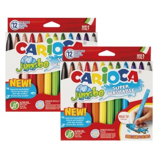 CARIOCA Jumbo Maxi Tip Washable Felt Tip Pens, 12 Per Pack, 2 Packs