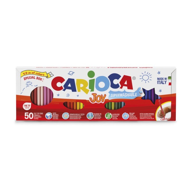 CARIOCA Joy Fine Tip Felt Tip Washable Pens 1/2 Meter - 50 Pieces