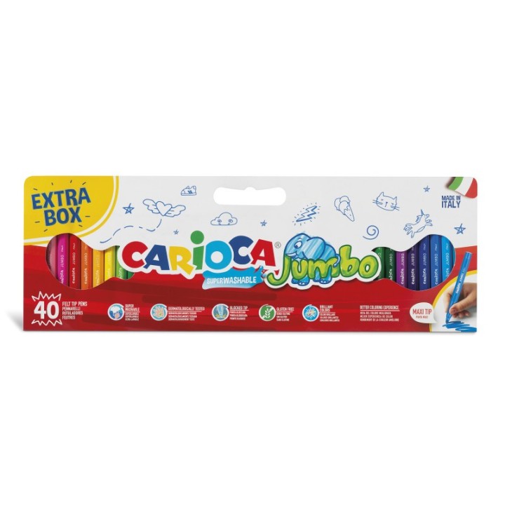 CARIOCA Jumbo Maxi Tip Felt Tip Washable Pens - 40 Pieces