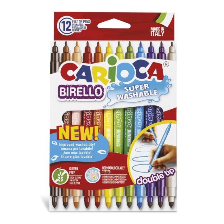 CARIOCA Birello Double Tip Washable Felt Tip Pens - 12 Pieces