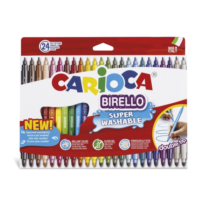 CARIOCA Birello Double Tip Felt Tip Washable Pens - 24 Pieces