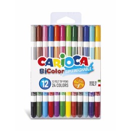 CARIOCA BiColor Felt Tip Washable Pens - 12 Pieces