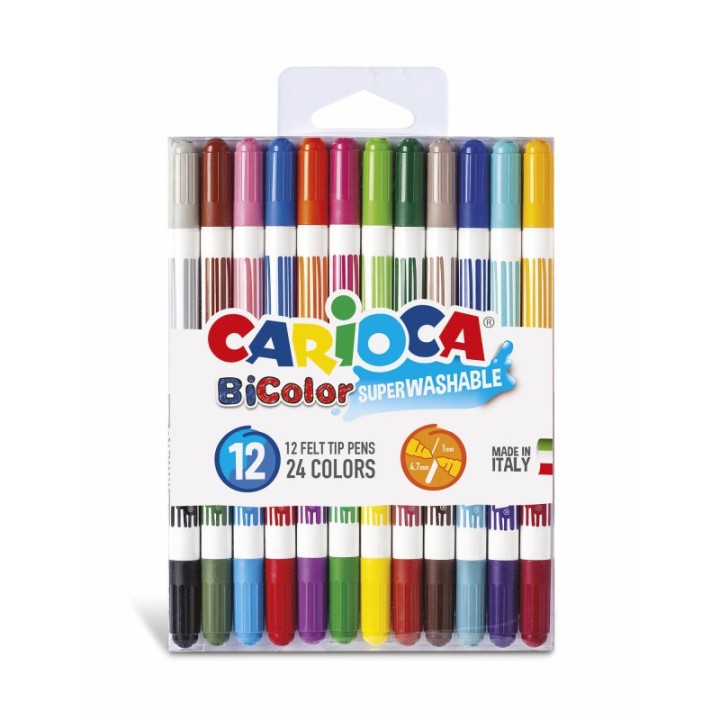 CARIOCA BiColor Felt Tip Washable Pens - 12 Pieces
