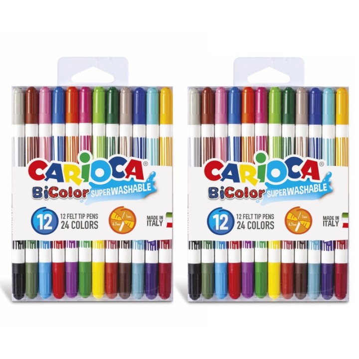 CARIOCA BiColor Felt Tip Washable Pens, 12 Per Pack, 2 Packs