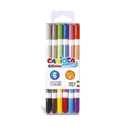 CARIOCA BiColor Washable Felt Tip Pens - 6 Pieces