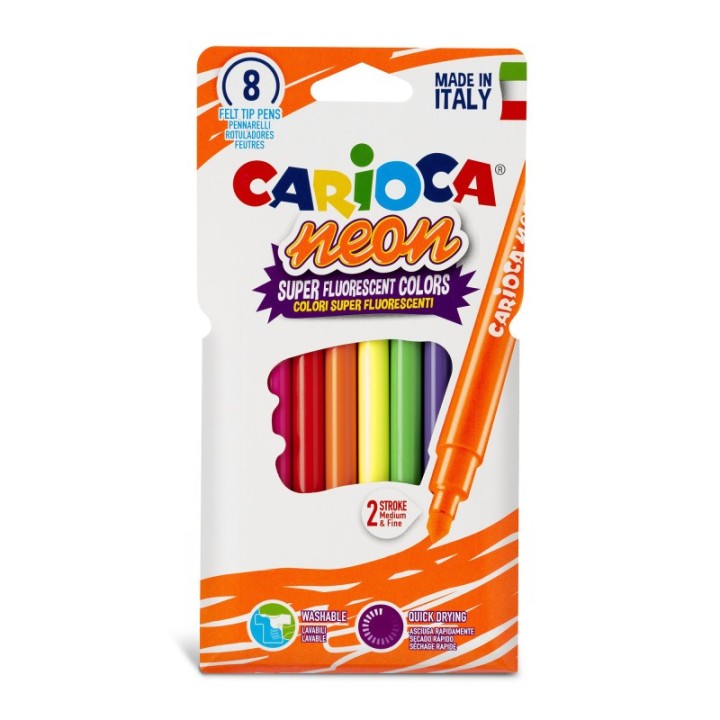CARIOCA Neon Washable Felt Tip Pens - 8 Pieces