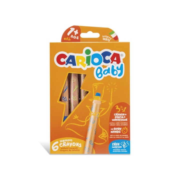 CARIOCA BABY Crayons 3 in 1 + Sharpener - 6 Pieces