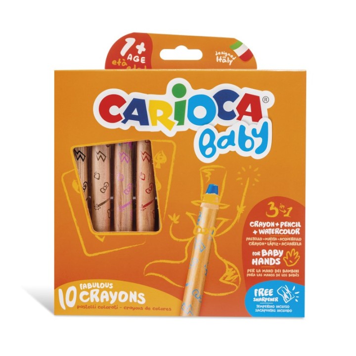 CARIOCA BABY Crayons 3 in 1 + Sharpener - 10 Pieces