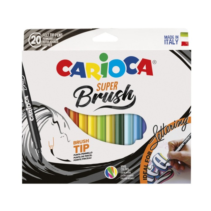 CARIOCA Super Brush Felt Tip Washable Pens - 20 Pieces