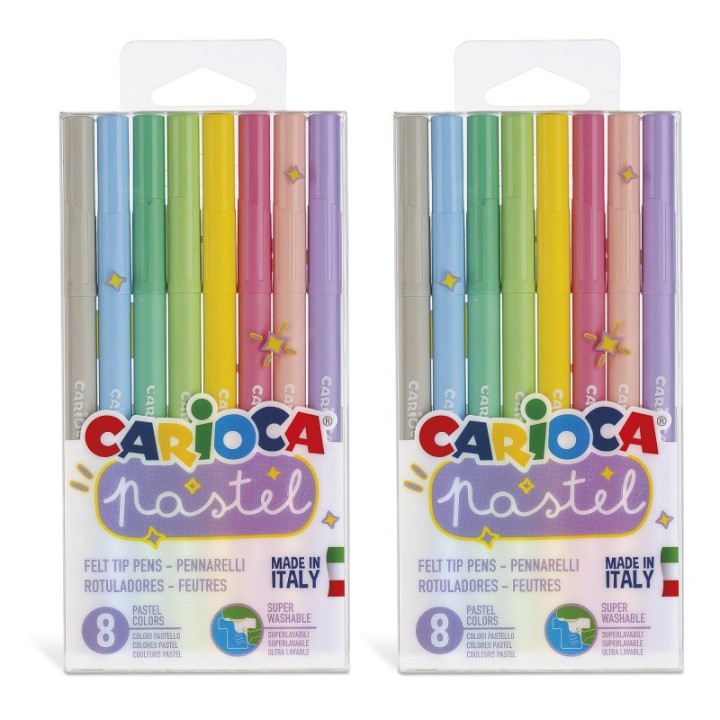 CARIOCA Pastel Washable Felt Tip Pens, 8 Per Pack, 2 Packs