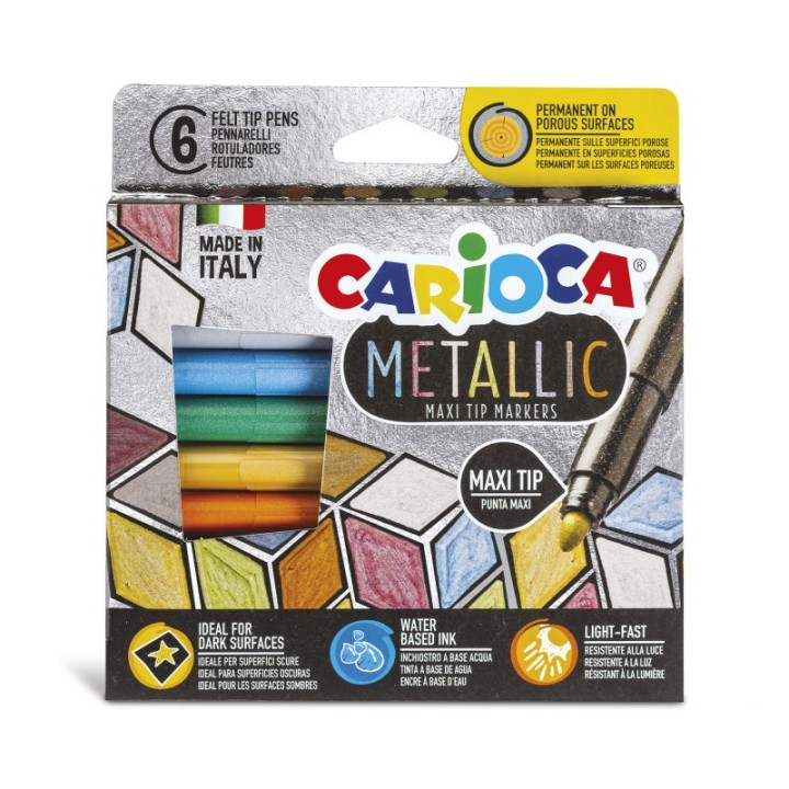 CARIOCA Metallic Maxi Tip Markers Felt Tip Pens - 6 Pieces