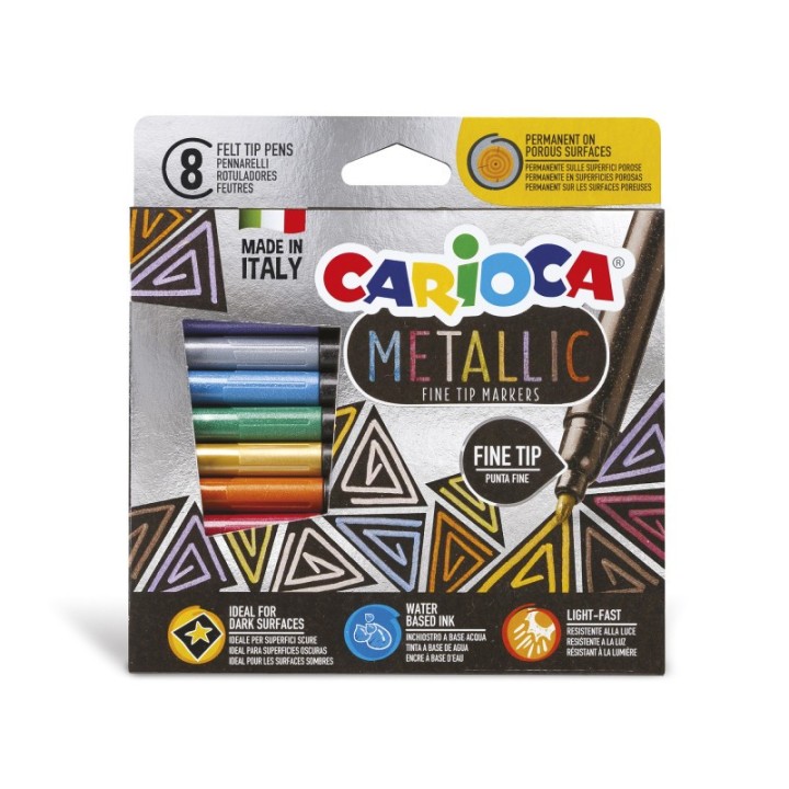 CARIOCA Metallic Felt Tip Pens Fine Tip Markers - 8 Pieces