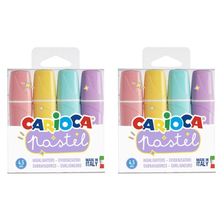 CARIOCA Memolight Pastel Washable Highlighters, 4 Per Pack, 2 Packs