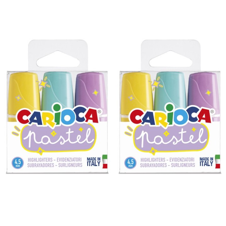 CARIOCA Minilight Pastel Washable Highlighters, 3 Per Pack, 2 Packs
